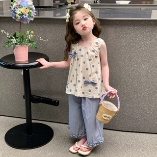 2026夏装新款女童无袖波点蝴蝶结洋气套装休闲阔腿裤潮款两件套