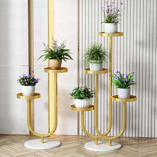 Flower Stand for Living Room, Marble Storage Rack, Balcony Succulent-Specific Flower Pot Display Stand, Iron Metal Marble Flower Stand