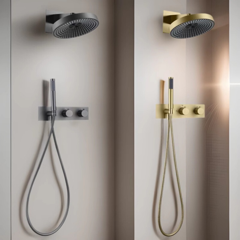Cross-Border Brushed Gold Concealed Shower Head Concealed Embedded Wall-Mounted Pre-Embedded Shower Mirror Rain Waterfall Top Spray Set