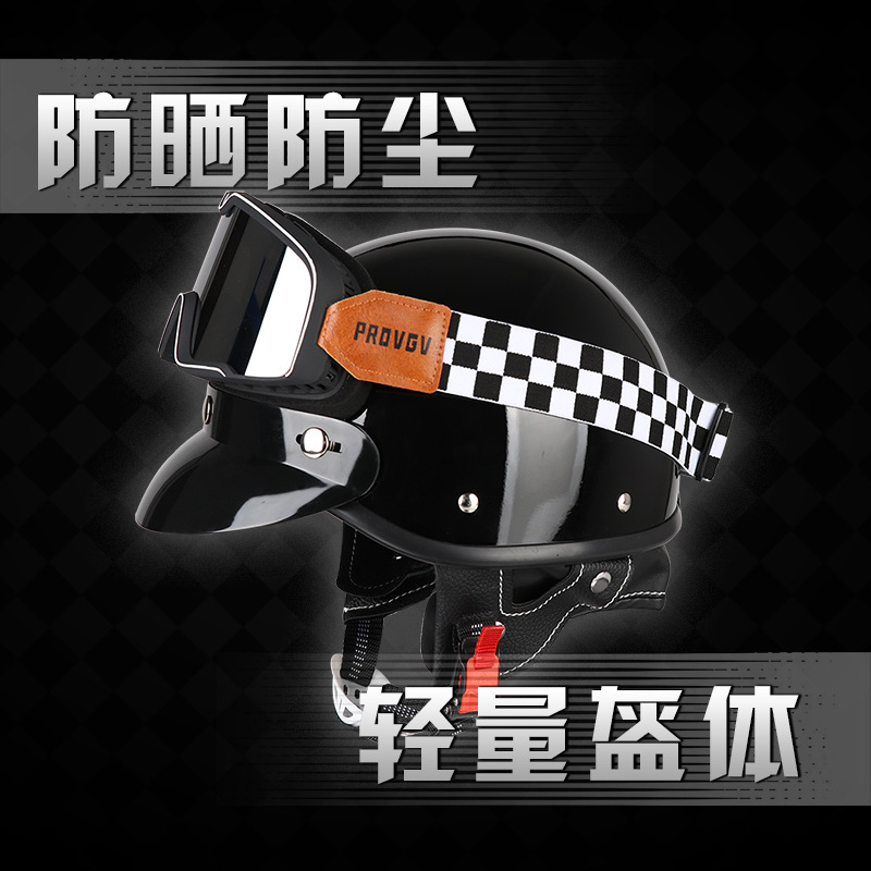 Motuoche 3C Certified Retro Japanese Motorcycle Half Helmet Summer Men's Helmet (Auto Parts and Accessories) - m-milky-white-with-visor-mask