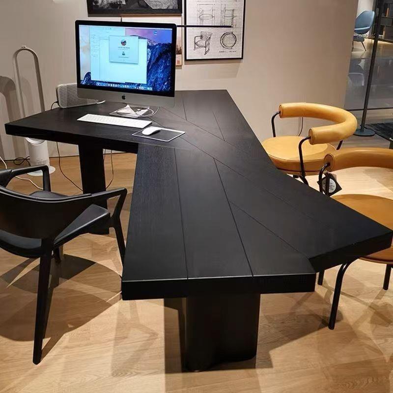 New Minimalist Modern Solid Wood Computer Desk, Light Luxury Style, Minimalist Irregular-Shaped Work Desk, Office Desk, Executive Desk, Writing Desk, Tea Table