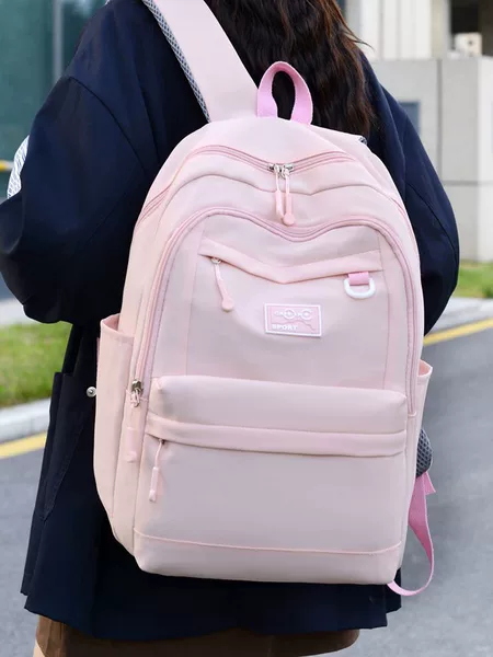 New solid color simple large-capacity backpack, fashionable and versatile, wear-resistant, high aesthetic value, lightweight school bag for primary school students