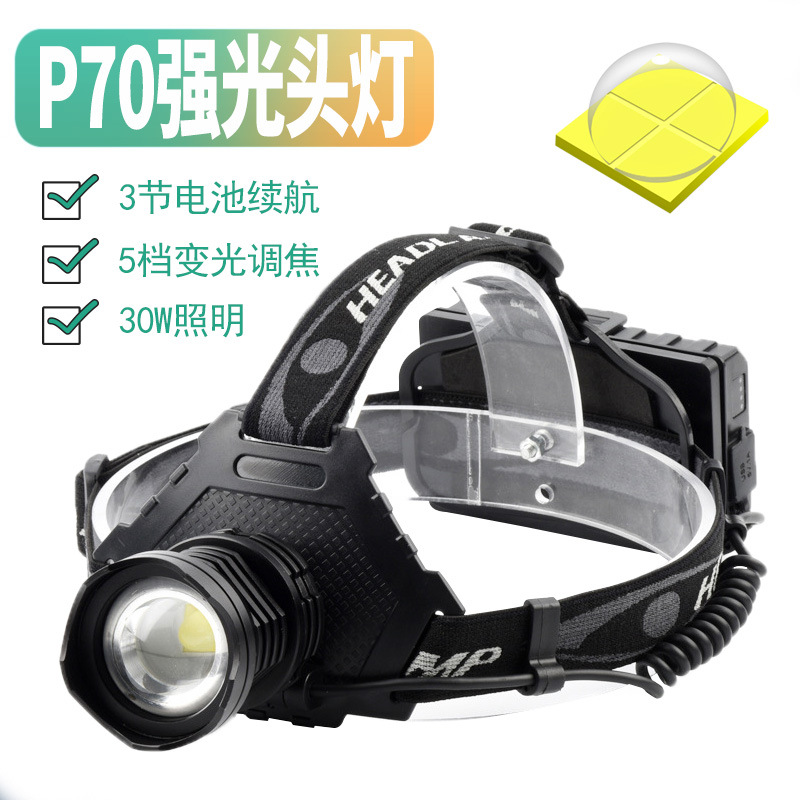 P70 luz frontal fuerte iluminación LED iluminación montada en la cabeza carga al aire libre luz de pesca nocturna banco de energía luz de emergencia equipo linterna