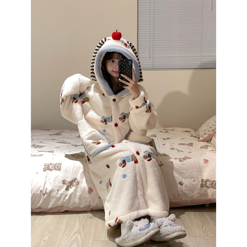 Winter Warm Cartoon Dachshund Coral Fleece Pajamas for Women Winter 2025 Soft and Large Size Nightgown Home Clothes Nightgown