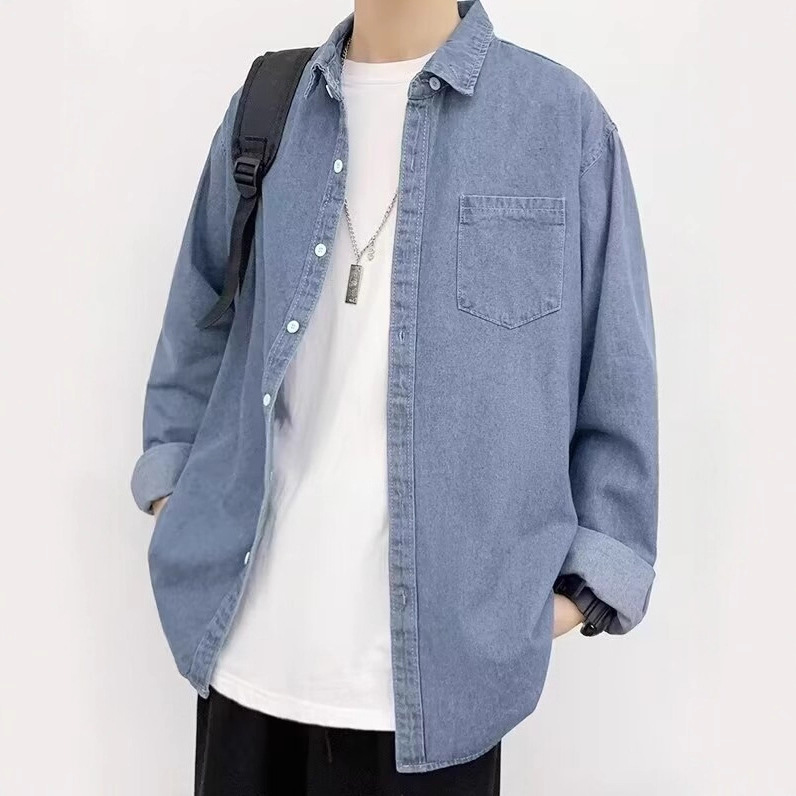 Denim Jacket, Harajuku Style Trendy, Teenage Men's Workwear Shirt, Loose Hong Kong Style Casual Jacket_voghion.com