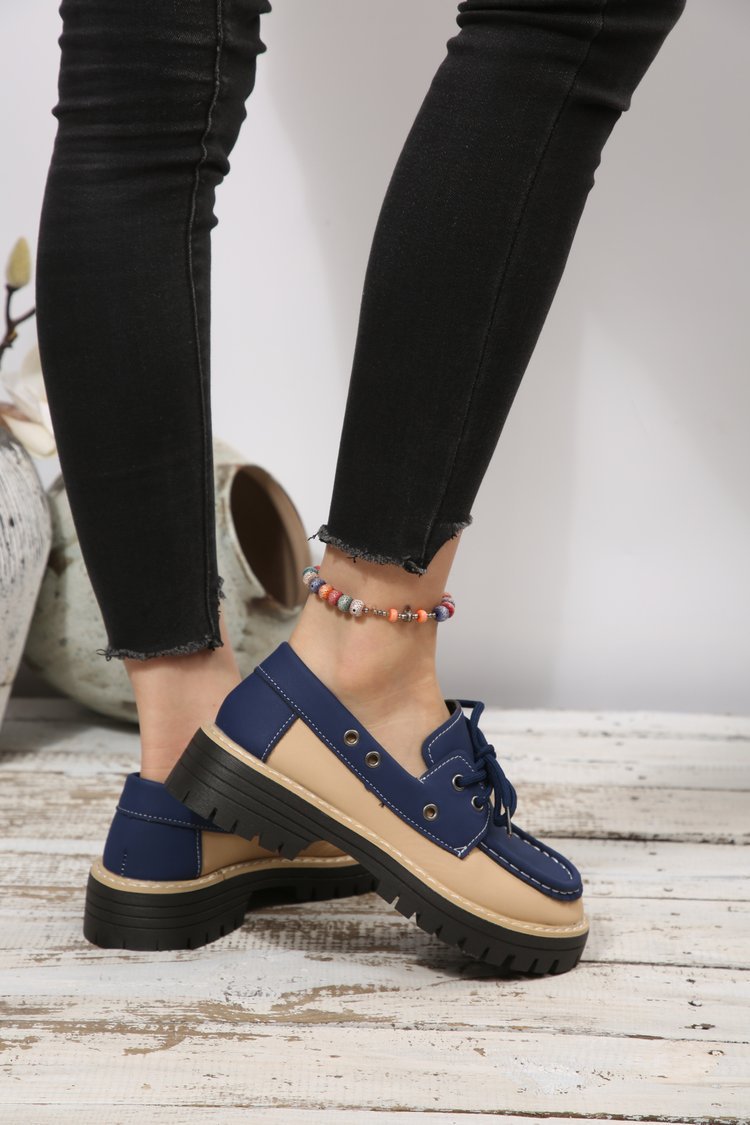 Damesloafers in grote maten met vetersluiting, kleurblokken, casual, lente, nieuwe stijl, enkelschoenen_voghion.com