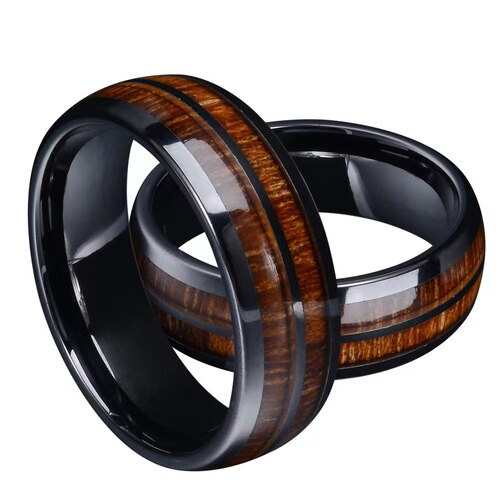 Men's stainless steel ring retro wood grain ring foreign trade jewelry titanium steel wood grain ring