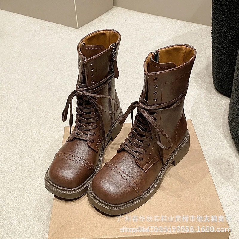 고급 브라운 숏부츠