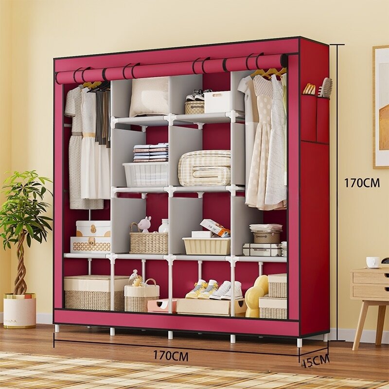 布ワードローブアセンブリ不織布防塵収納ワードローブ吊り下げシンプルなワードローブハンガースチールフレーム寮組み合わせ折りたたみキャビネット