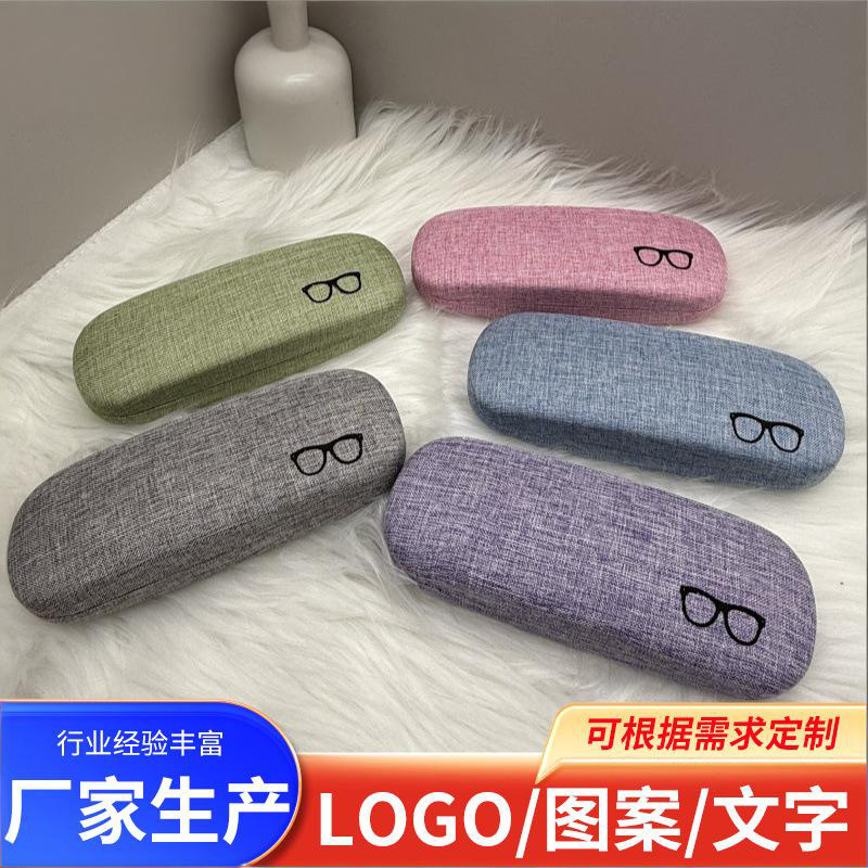 Caja de gafas de lino grande al por mayor en stock nuevo miopía puede imprimir una pequeña caja de almacenamiento de gafas rectangulares frescas