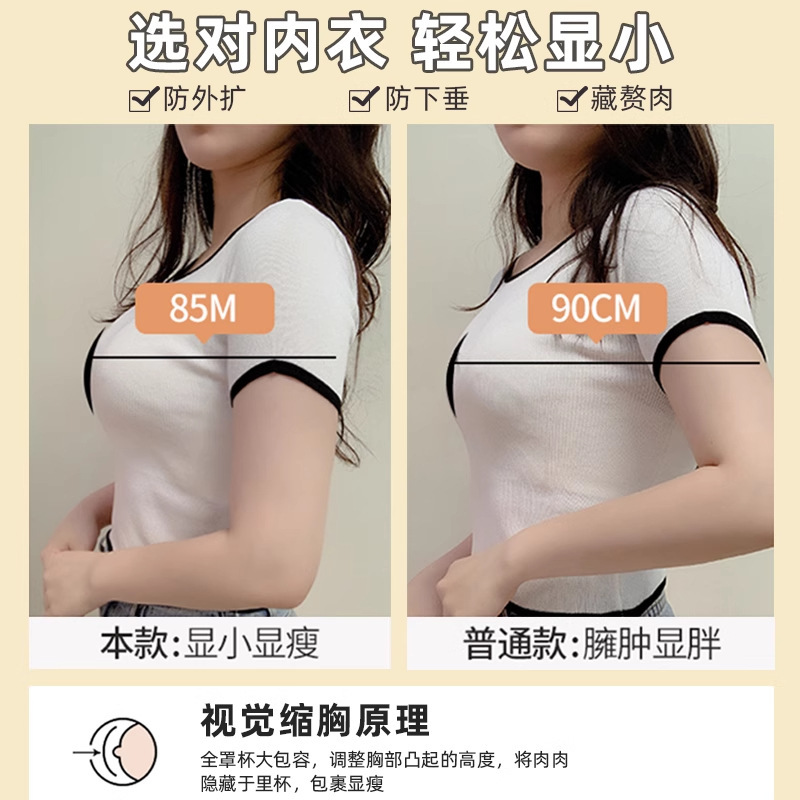 无钢圈轻薄透气收副乳全罩杯大胸显小内衣女大码聚拢文胸蕾丝胸罩|undefined
