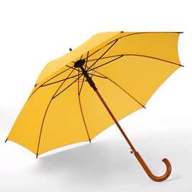 木杆木弯钩直杆商务自动雨伞小清新复古伞可印logo广告礼品伞