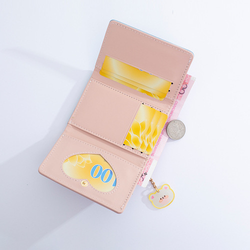 Women's wallet wholesale children's short cute bear tri-fold zipper student coin purse cartoon small wallet card holder