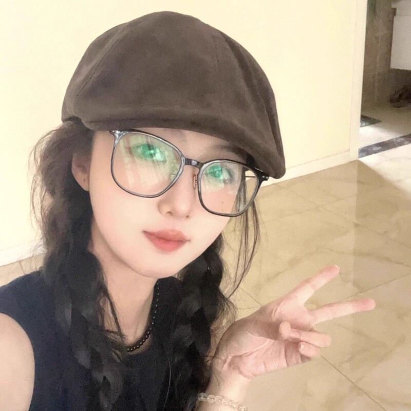 2025新款麂皮绒前进帽女英伦风复古大头围贝雷帽小众百搭画家帽子|undefined