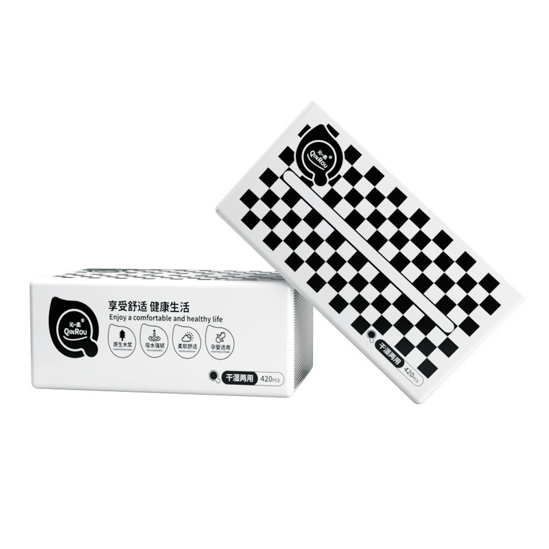 Qinsoft black and white plaid 20 large bags of paper drawing full box wholesale household affordable pack wet water 5 layers 420 paper towels