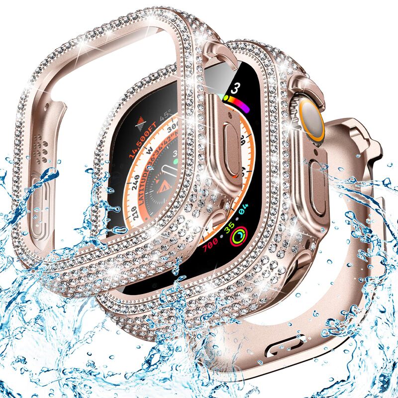 For Apple Watch S10 All-inclusive Waterproof Full Diamond Protective Case Apple Watch Case with Diamond Film
