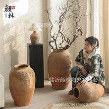 侘寂风手工粗陶大陶罐复古做旧土陶商场酒店装饰民宿禅意粗陶瓮瓶