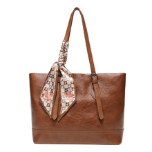 欧美大容量托特包纯色新款油蜡皮软皮斜挎手提包质感百搭通勤包包