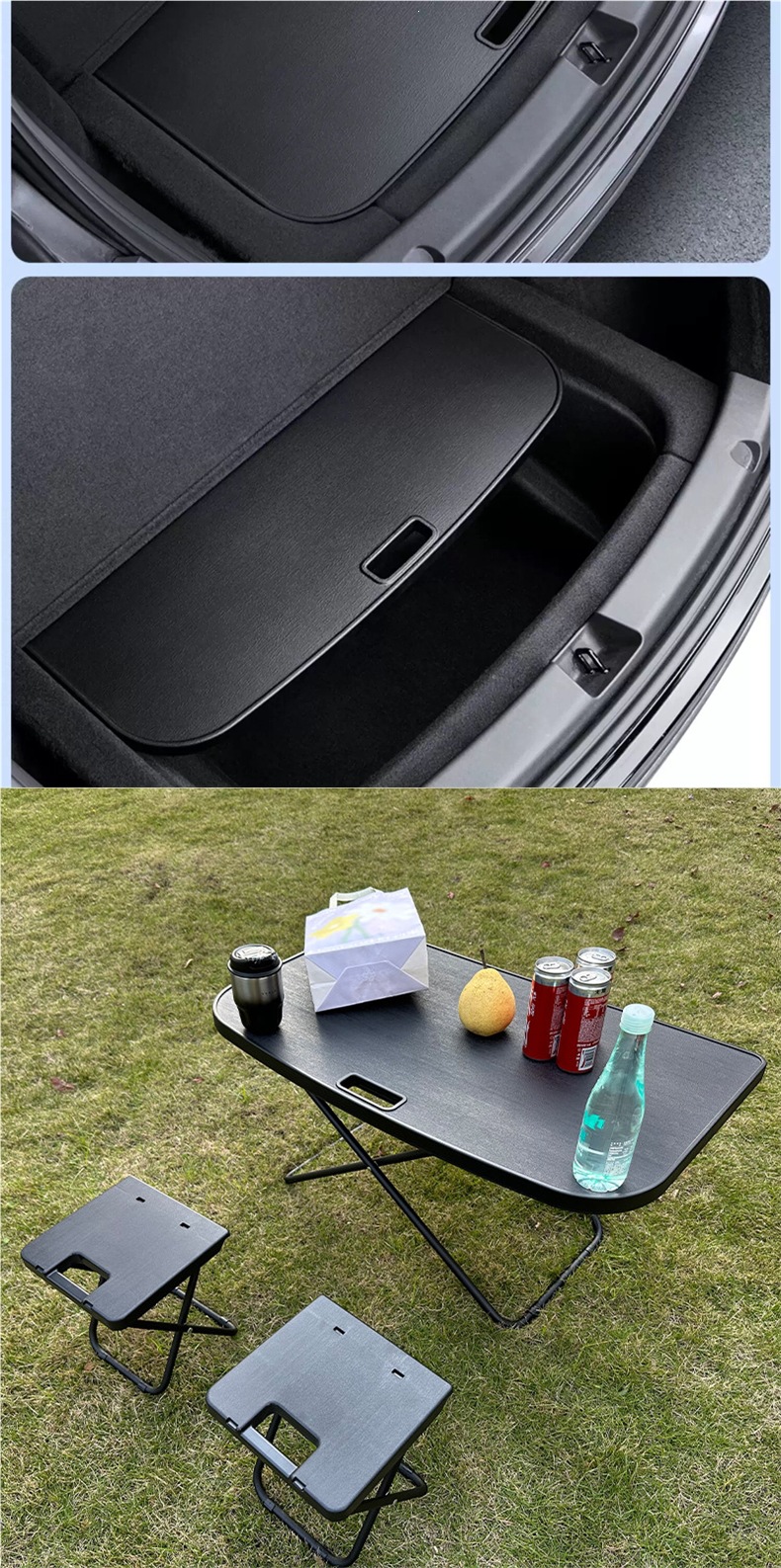 Suitable for Tesla Model Y3 New 3-Trunk Compartment Small Folding Table Board with Integrated Stool for Outdoor Camping