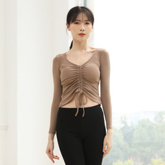 Spring New V-neck Ballet Dance Practice Suit Female Adult Body Shaping Clothes Basic Training Slim Short Knitted Top 