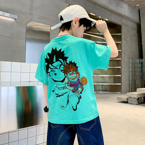 Boys' Short Sleeve T-shirt Summer  New Children's Fashion Cartoon T-shirt for Big Kids Half Sleeve Top Trendy Brand