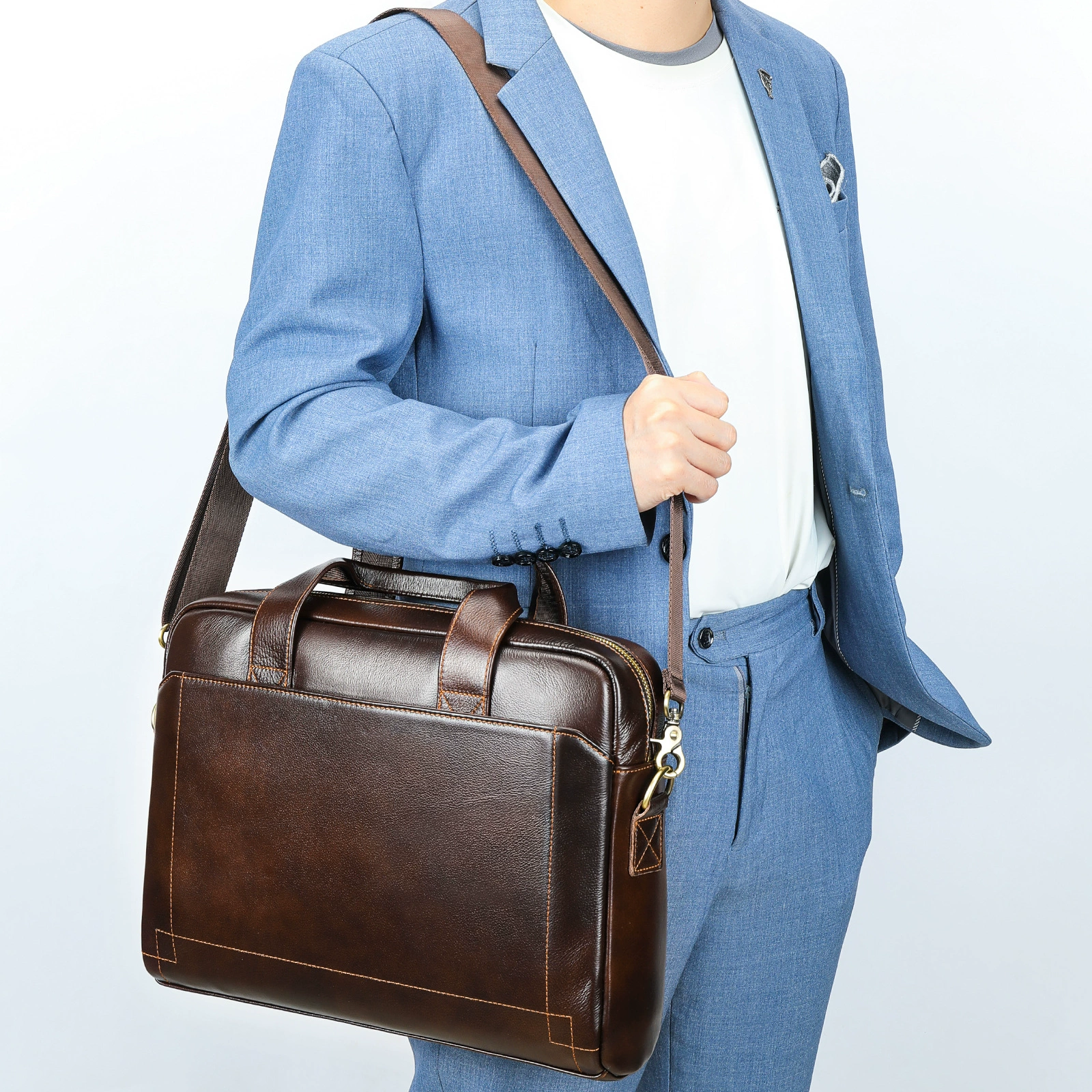 Leather bag, laptop, genuine leather, cowhide