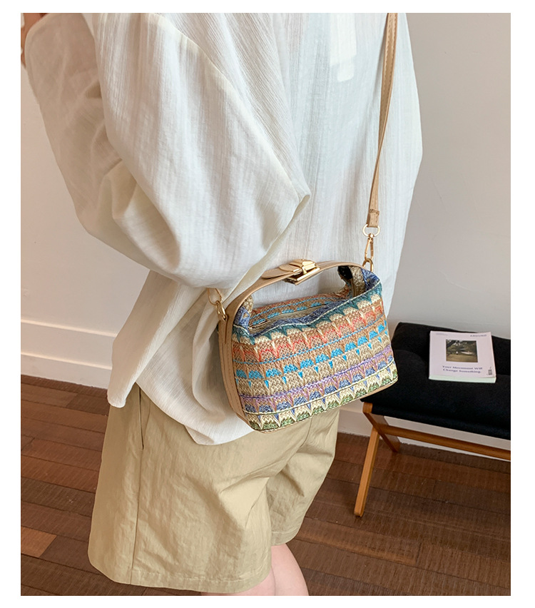 Straw Knitted Handbag Small Square Shoulder Bag With Clasp Casual Versatile Women's Luggage_voghion.com