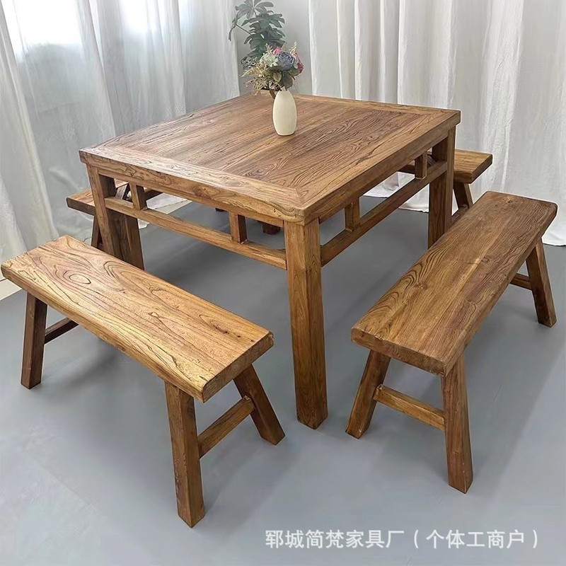 法式中古实木岛台餐桌家用老榆木茶桌靠墙半圆形咖啡桌洽谈接待桌|undefined