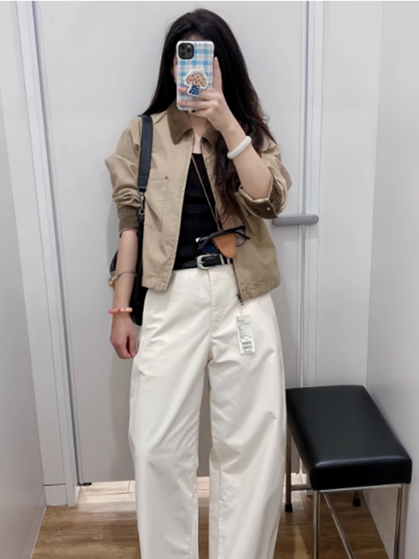 479208 秋季新款女装拉链短外套茄克 翻领工装夹克休闲上衣|undefined