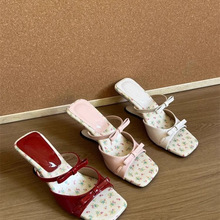 超舒适碎花法式小凉拖女外穿2025夏新款配裙子绝美坡跟高跟鞋拖鞋