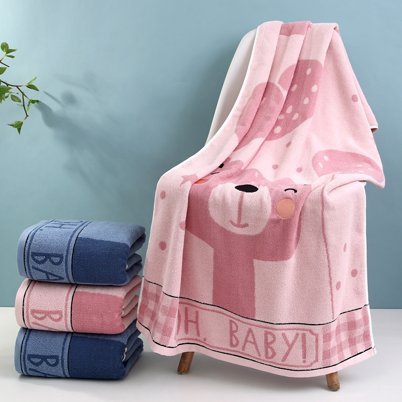 純棉浴巾批發 小熊色織成人浴巾不掉毛家用禮品大浴巾logo定 制