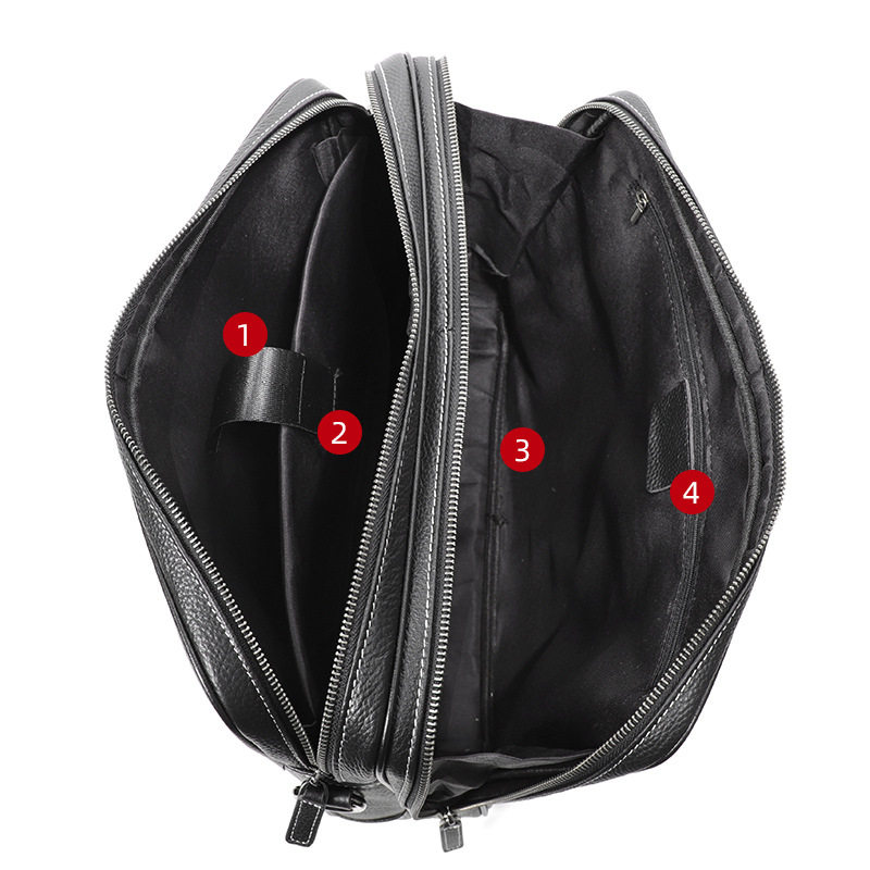 Cặp công sở da bò lớp đầu khóa kéo đôi, túi xách tay nam đựng laptop 14 inch dung lượng lớn, có dây đeo vai 38×11×28 cm — đen