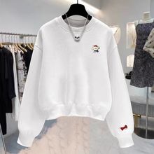 欧货白色卫衣女宽松小个子2025春秋新款杏色设计感印花上衣潮