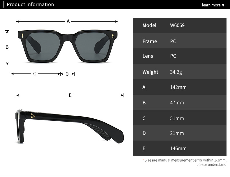 Stylish Square Sunglasses - Bright Black Frame