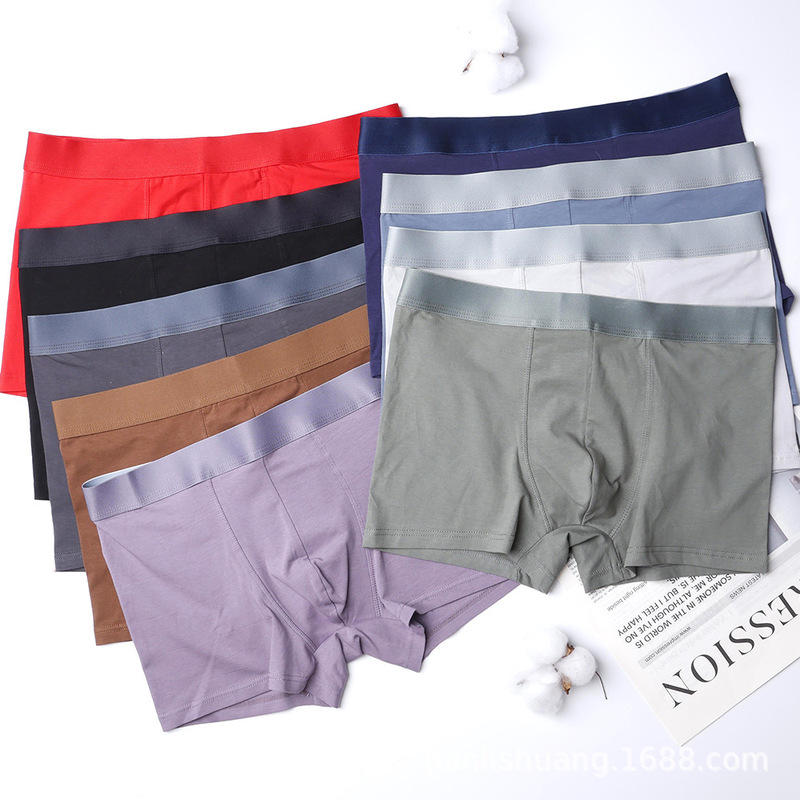 Special Offer Men's Solid Color Cotton Underwear Brand Clearance Mid-Waist Large Size Boxer Briefs Stock Clearance Street Stall Wholesale