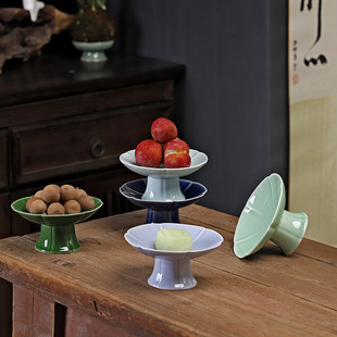 Chinese-style ceramic high-foot fruit plate high-foot tea tray snack plate tray snack plate dried fruit Buddha fruit plate swing plate