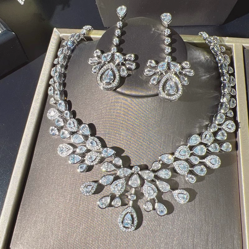 Earrings, necklace, set, ring, diamond encrusted, high-quality style, light luxury style