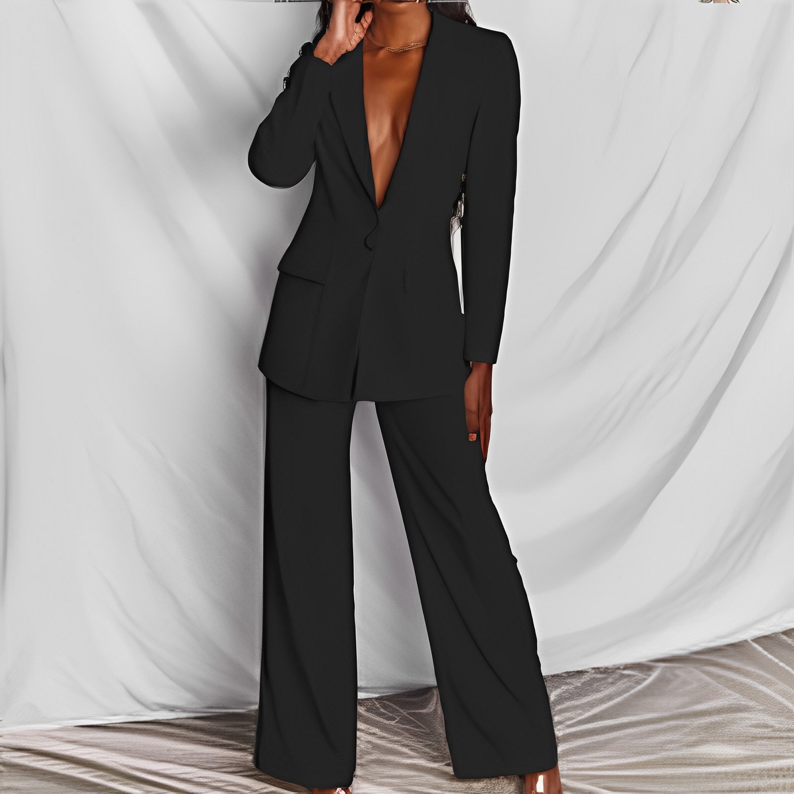 Conjunto de traje de manga larga y pantalón recto para mujer, elegante y esencial para el armario de otoño._voghion.com