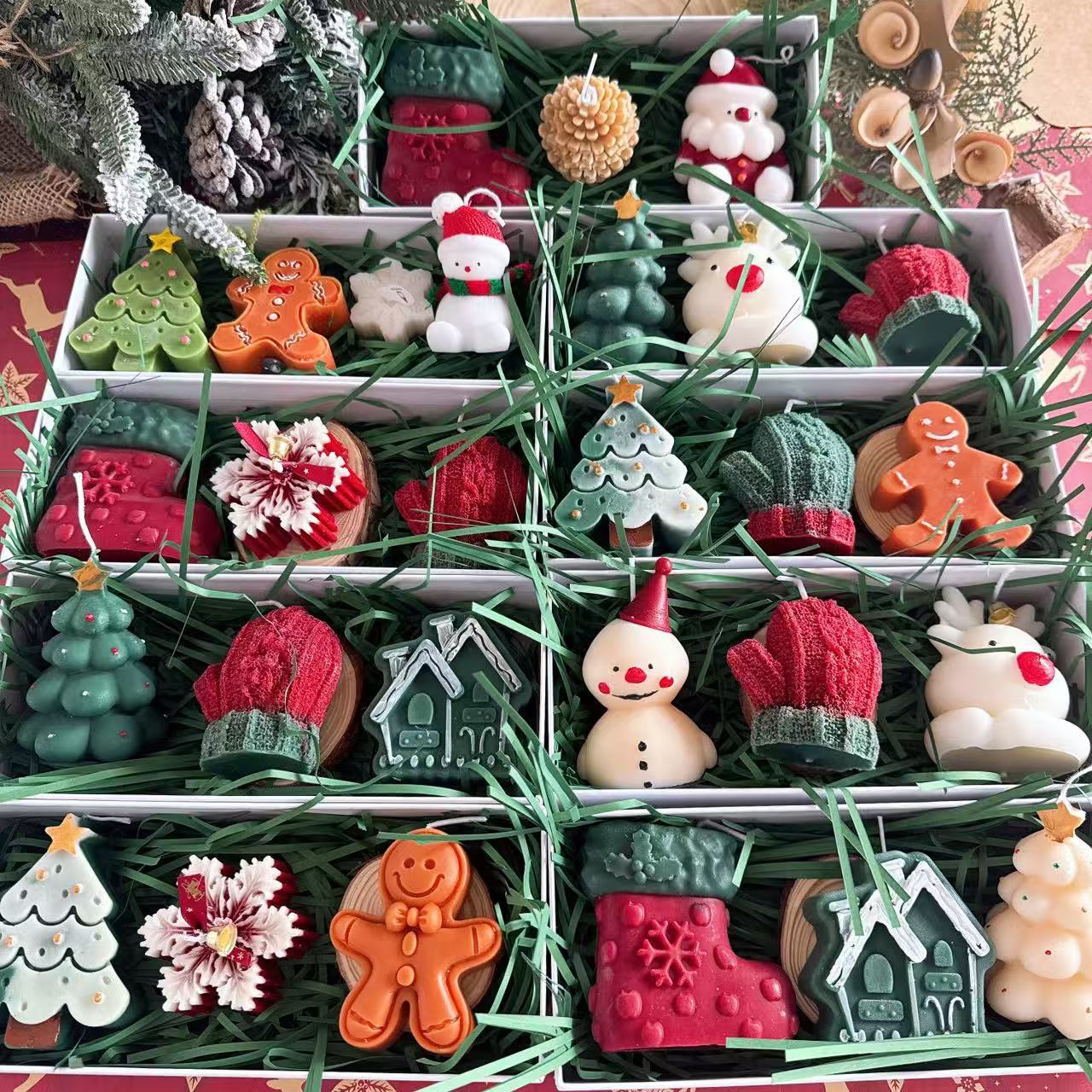 批发圣诞节创意手工香氛蠟燭伴手礼物圣诞树小鹿造型香薰蜡烛礼盒