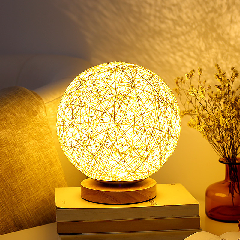 Rattan Ball Led Night Light Starry Sky Table Lamp For Bedroom_voghion.com