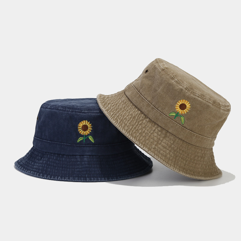 Frau Basic Sonnenblume Stickerei Große Traufen Bucket Hat display picture 3