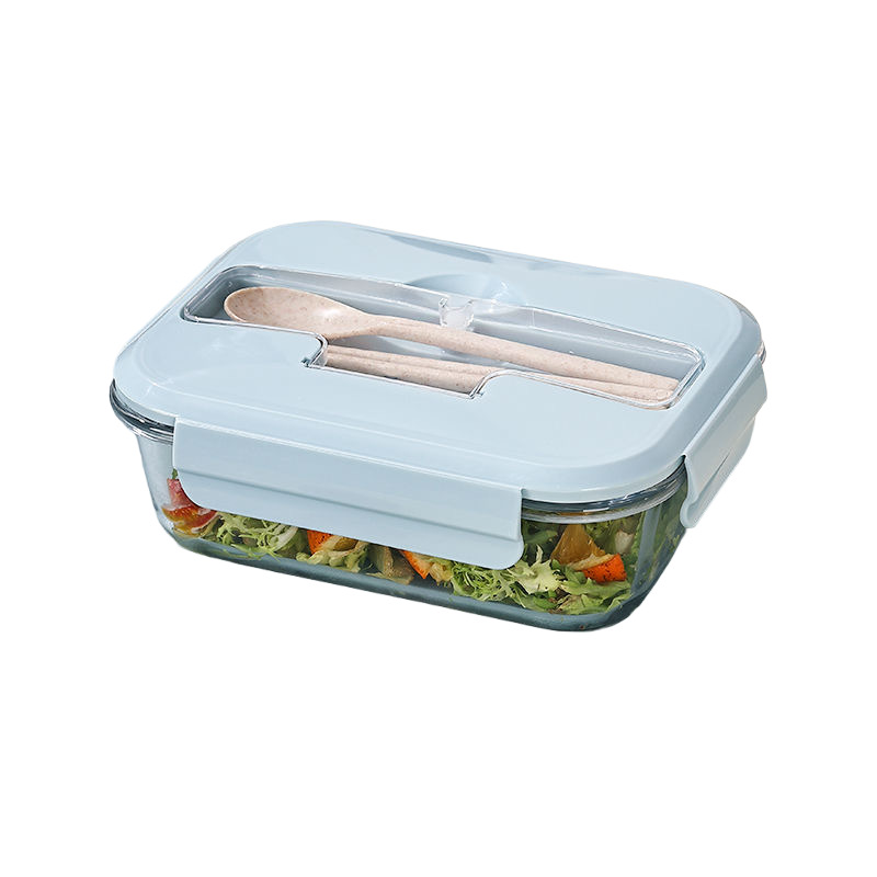 Caja de almuerzo de vidrio de alto borosilicato con microondas calentable tazón de vidrio con cubierta de oficina caja de preservación portátil para dormitorio