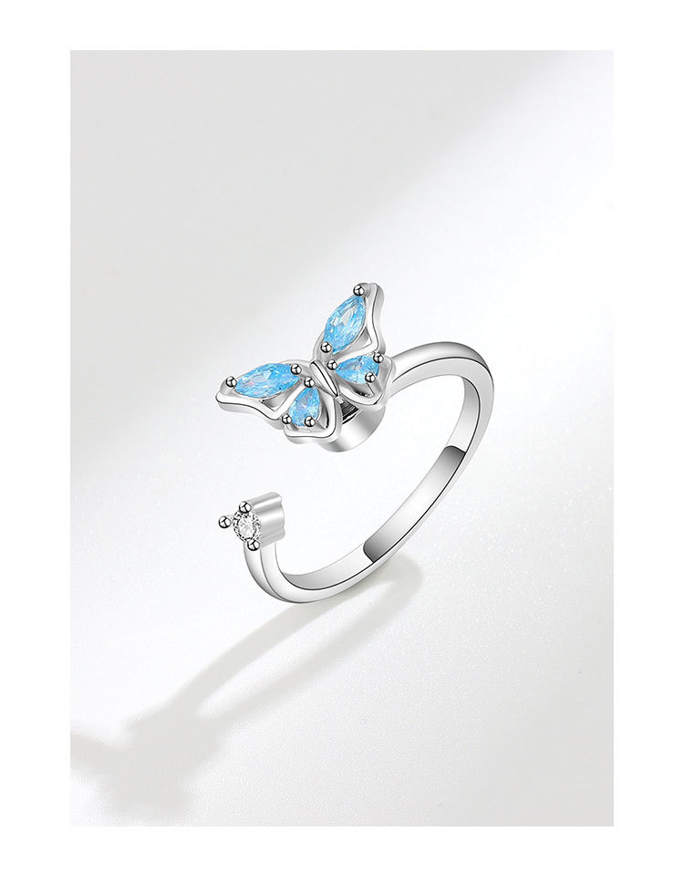 Korean Copper Micro-inlaid Zircon Color Butterfly Rotating Open Ring display picture 1