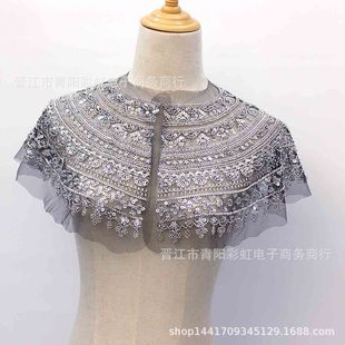 Black silver Collar Flower Fake Collar Accessories Dress dress Shawl Decorative Decal Cuff DIY Dress Beadwork