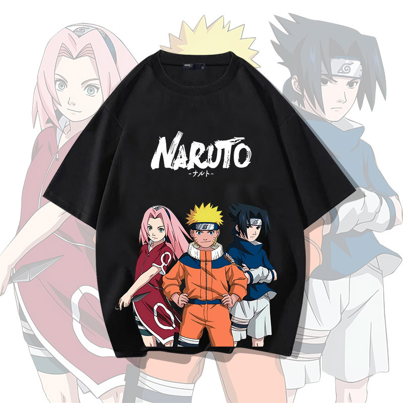 Japanese Anime Naruto Naruto Cotton Short-sleeved T-shirt Men's Summer Loose Shoulder Half-sleeve Clothes for Teenagers