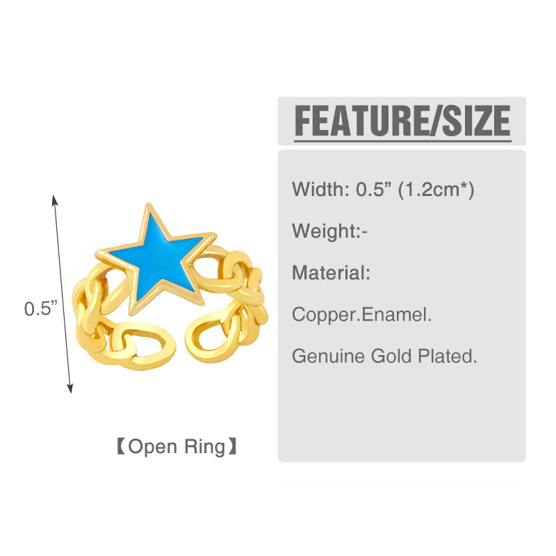 Wholesale Hollow Chain Five-pointed Star Copper Ring Nihaojewelry display picture 1