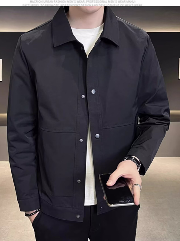 春秋季男士夹克韩版修身时尚翻领商务百搭男装纯色休闲夹克上衣|undefined