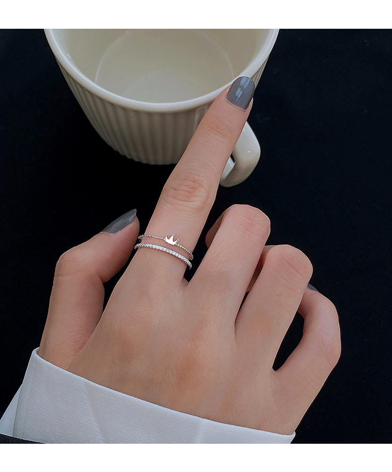 Adjustable Ring Size 1 Piece Quantity Daily Occasion Copper Material Casual Simple Style Crown Copper Plating Inlay Zircon Silver Plated Open Ring
