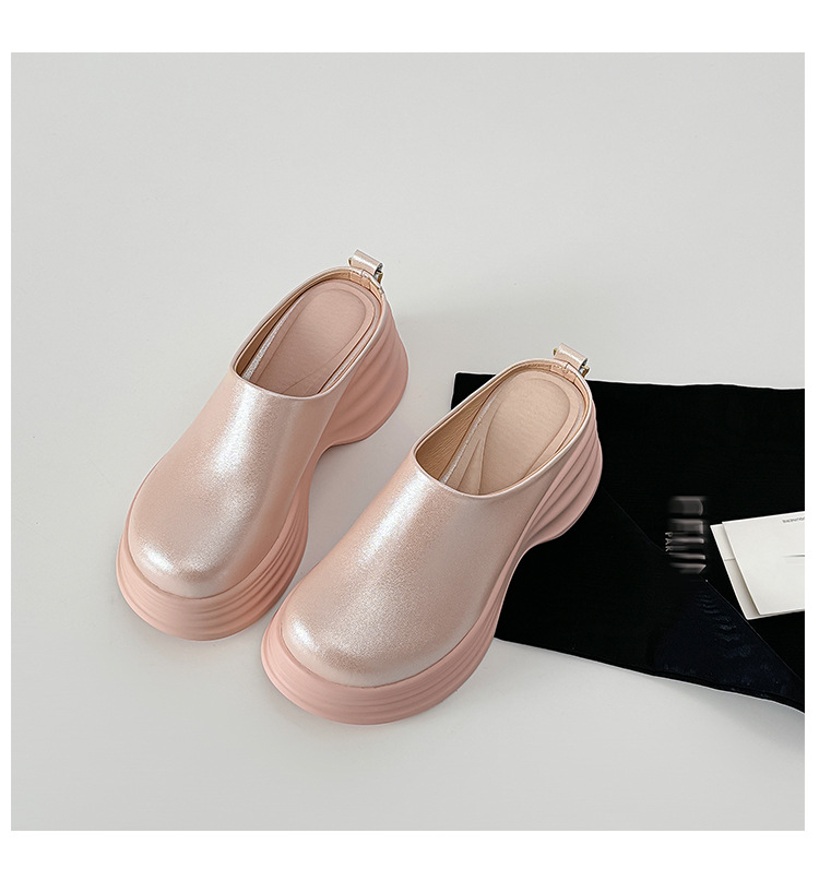 Dép lê bít mũi đế xuồng cao gót 8 cm cho nữ, tăng chiều cao, đế mềm màu bạc — Màu xanh da trời, Màu đen, Màu hồng, Màu xanh lục hồ chi tiết 15