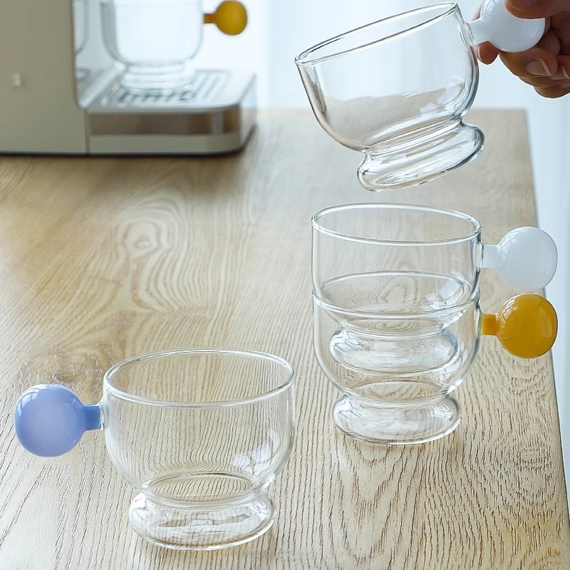 高ホウ素シリコンガラス球形カップ単層カップ家庭用かわいい冷たいカップ子供用ハンドル付き牛乳グラス|undefined